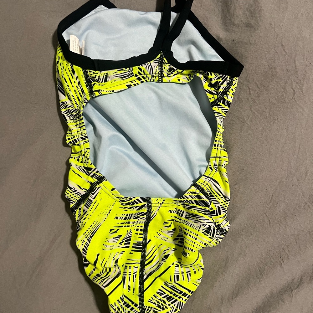 Kids Neon Yellow and Black One Piece Swimsuit